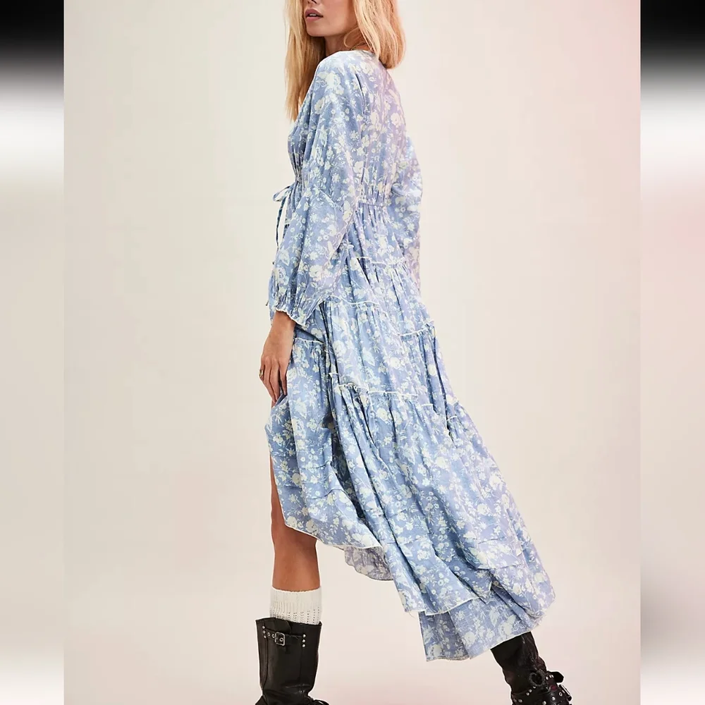Free People Pappiet Midi Dress in Blue sz SML 💲ON SALE💲 - Picture 5 of 16